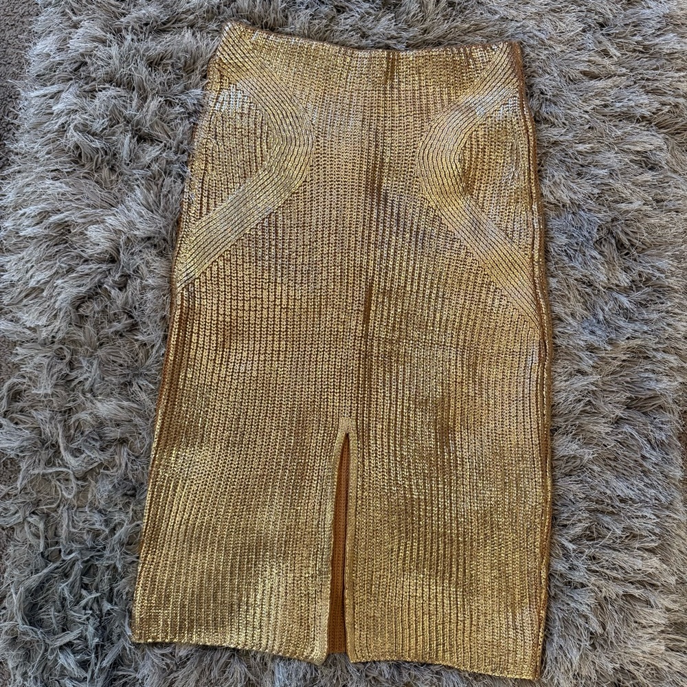 Express Gold Metallic Knit Pencil Skirt